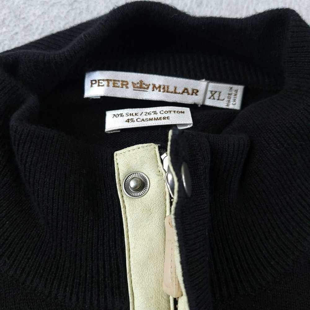 Peter Millar Sweater Mens XL Black Silk Cashmere Quarter Zip Pullover Luxury - Picture 3 of 9